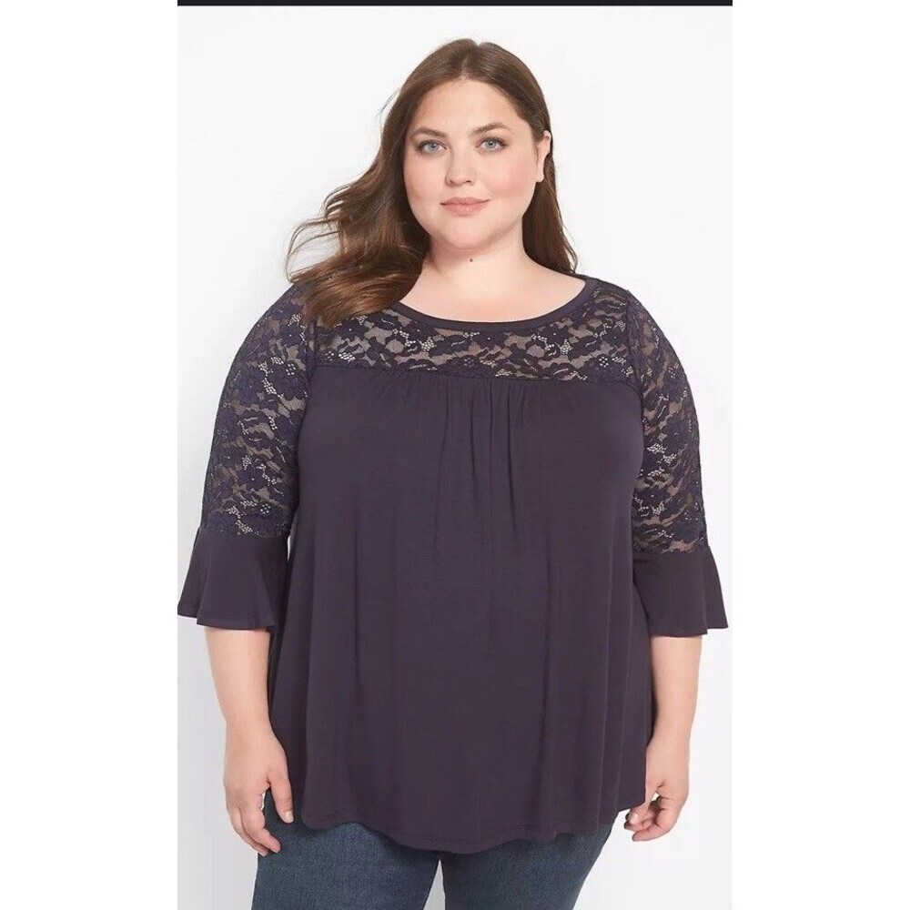 NWT Lane Bryant Swing Lace Bell-Sleeve Boatneck Knit Top Plus Size 22/24